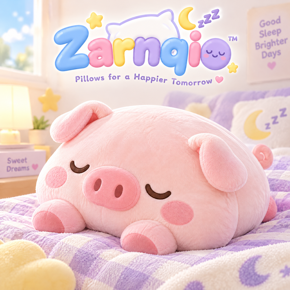 Zarnqio™ Sleeping Pig Plush Pillow – Ultra-Soft Squishy Animal Cuddle Cushion &amp; Bedtime Buddy for Kids and Adults