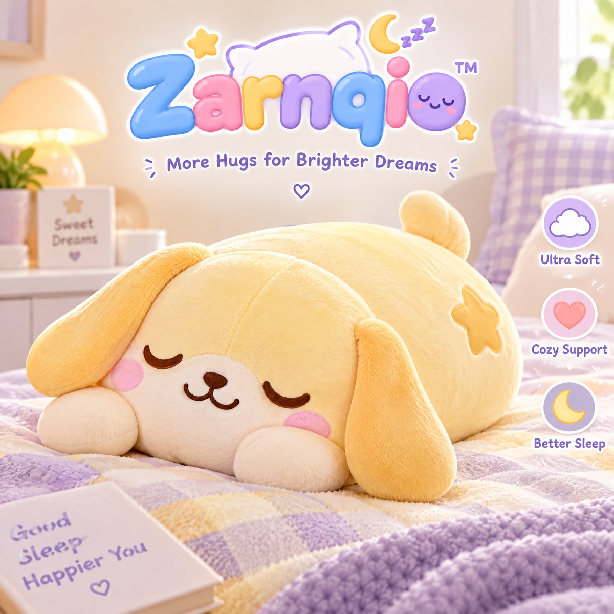 Zarnqio™ Sleeping Puppy Plush Body Pillow – Ultra-Soft Cuddle Dog Stuffed Animal for Better Sleep &amp; Cozy Support