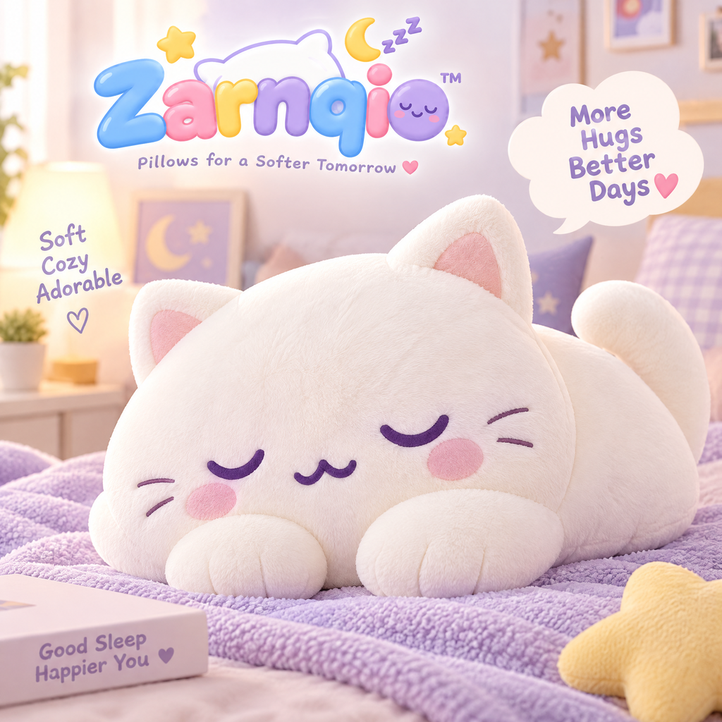 Zarnqio™ Ultra-Soft Sleeping Cat Plush Pillow – Fluffy Kawaii Body Hugging Cushion for Bed &amp; Sofa Decor