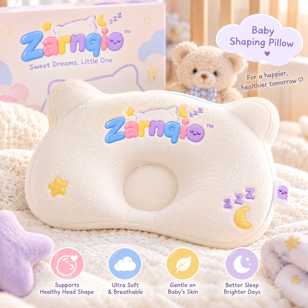 Zarnqio™ Ultra-Soft Baby Shaping Pillow – Ergonomic Head &amp; Neck Support for Newborns and Infants