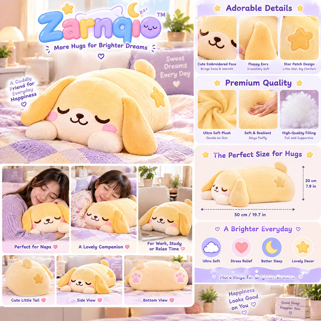 Zarnqio™ Sleeping Puppy Plush Body Pillow – Ultra-Soft Cuddle Dog Stuffed Animal for Better Sleep &amp; Cozy Support