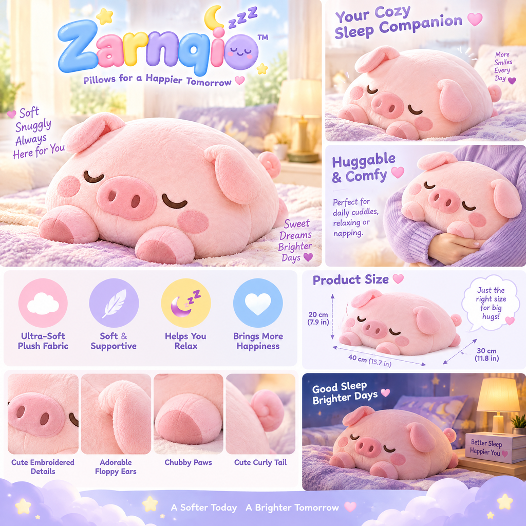 Zarnqio™ Sleeping Pig Plush Pillow – Ultra-Soft Squishy Animal Cuddle Cushion &amp; Bedtime Buddy for Kids and Adults