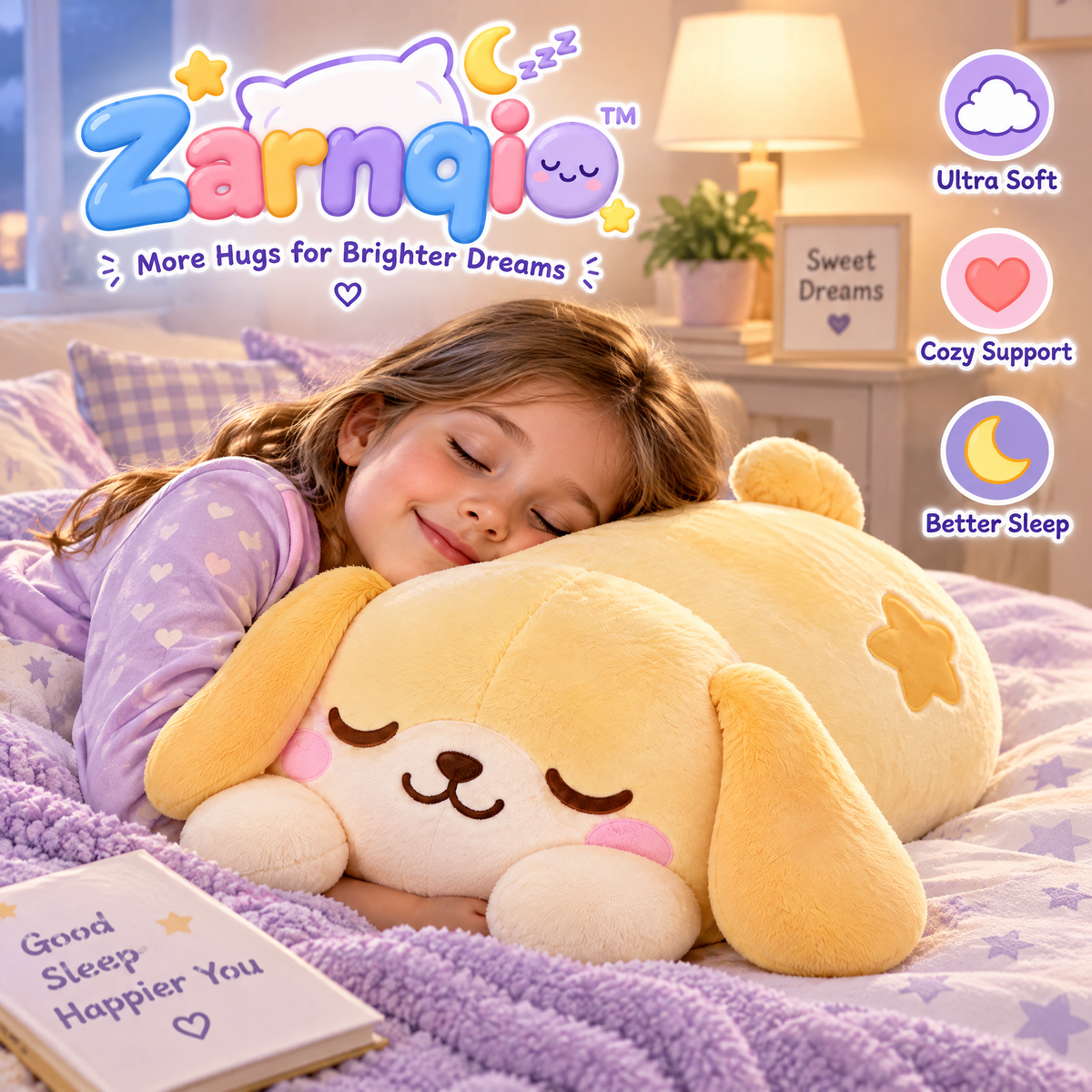 Zarnqio™ Sleeping Puppy Plush Body Pillow – Ultra-Soft Cuddle Dog Stuffed Animal for Better Sleep &amp; Cozy Support