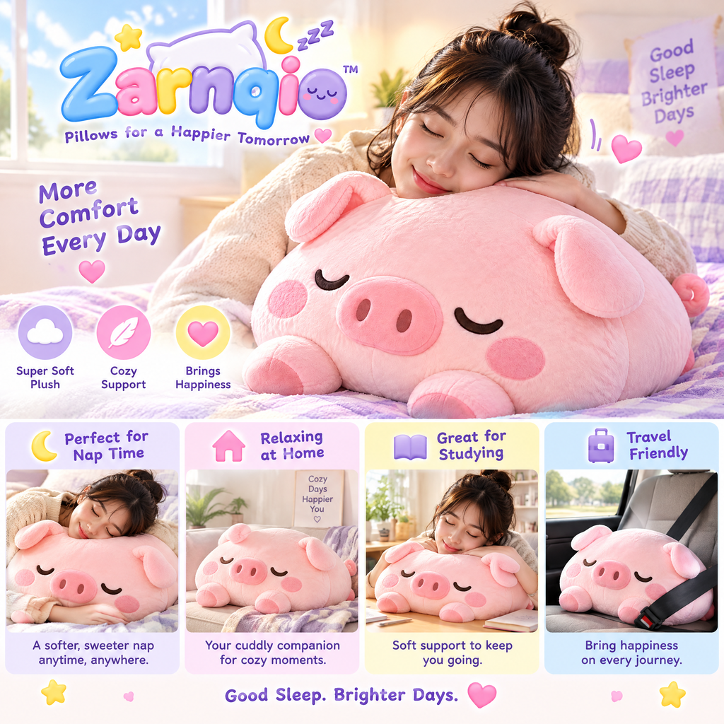 Zarnqio™ Sleeping Pig Plush Pillow – Ultra-Soft Squishy Animal Cuddle Cushion &amp; Bedtime Buddy for Kids and Adults
